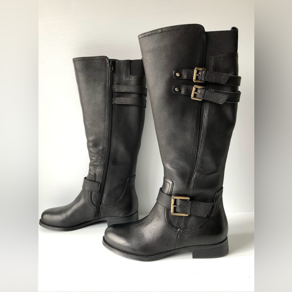 Women's Naturalizer Jessie Leather Riding Boots Black Size 6 Wide New with Tags